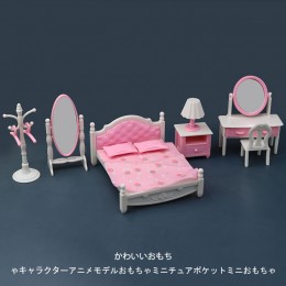 公主房仿真過家家玩具模型娃娃屋俢妝臺床頭柜穿衣鏡衣架擺件道具