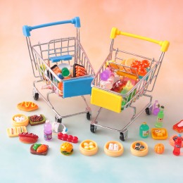 手推車仿真迷你購物車超市玩具車過家家食物創意金屬模型擺件