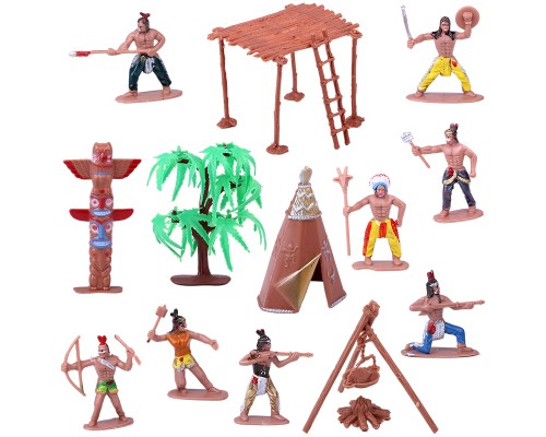 印第安人原始部落沙盤道具場景模型塑料玩具原住民土著人偶物 印第安人原始部落沙盤道具場景模型塑料玩具原住民土著人偶物