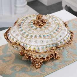 歐式干果盤客廳茶幾奢華水果盤擺件時尚高腳多層創意分格帶蓋果盤