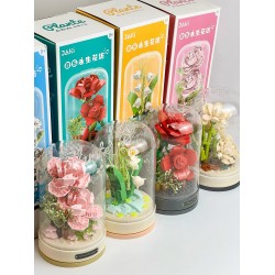 JAKI佳奇積木永生花音樂盒擺件玻璃裝飾女神節禮物送女友女生旋轉
